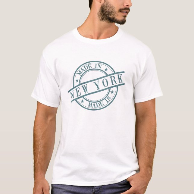 Camiseta Feito em Nova Iorque com Carimbo de Borracha Rotei (Frente)