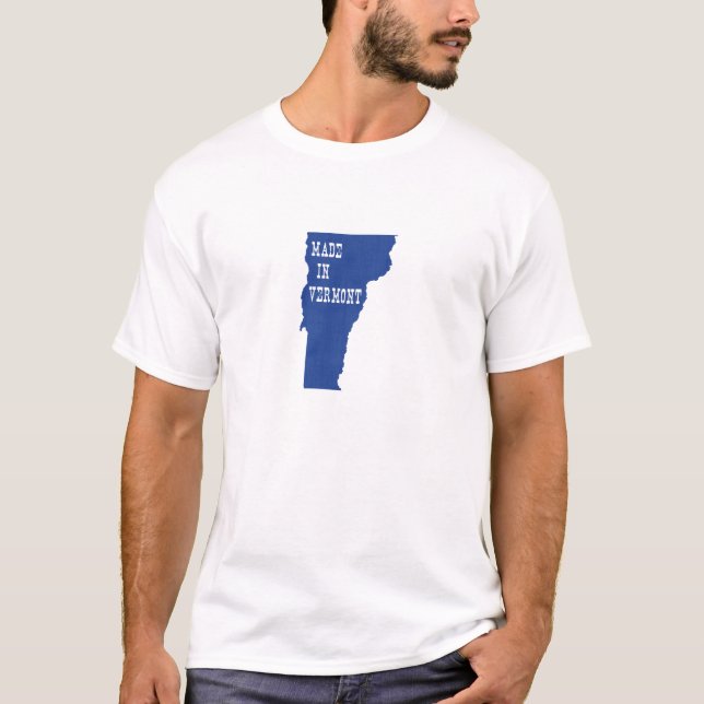Camiseta Feito Em Vermont, Em Forma Azul, Estado De Nascime (Frente)