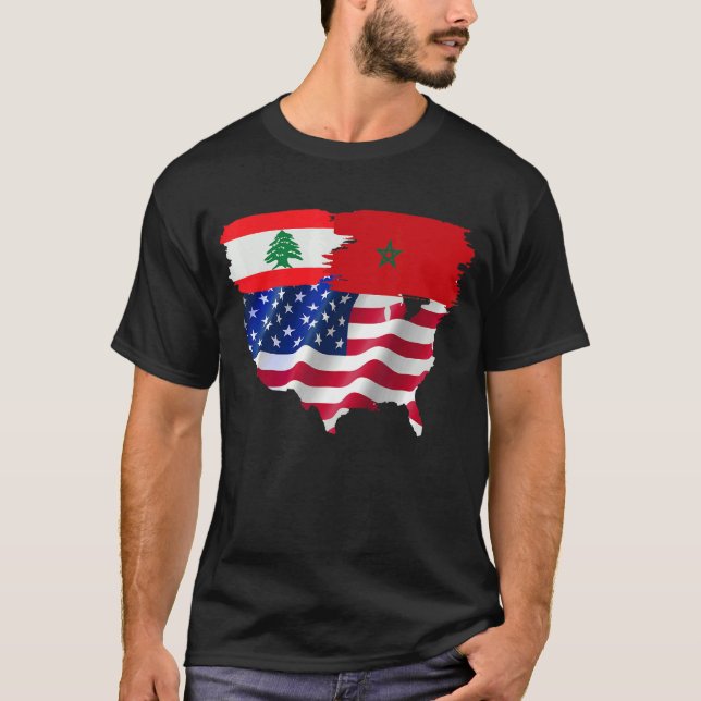 Camiseta Feito Na América Com Presente Libanês E Marroquino (Frente)