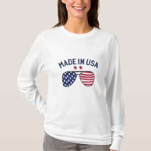Camiseta Feito nos Estados Unidos Óculos de sol de bandeir