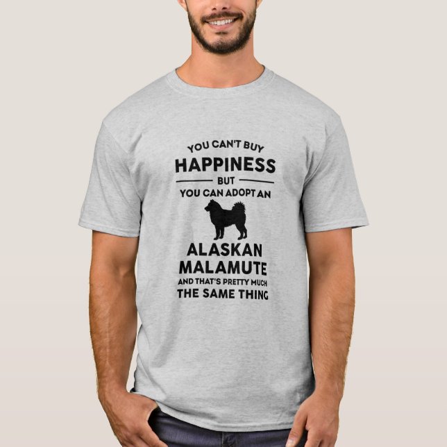 Camiseta Felicidade de Adoção Malamuta no Alasca (Frente)
