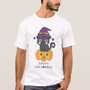 Camiseta felicidade dos gatos do halloween 2025