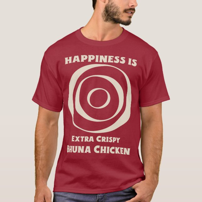 Camiseta Felicidade é Bhuna de Frango Extra Crocante Amante (Frente)