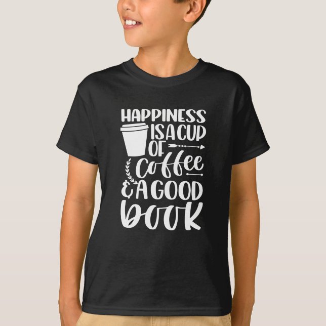 Camiseta Felicidade é café e bom livro (Frente)