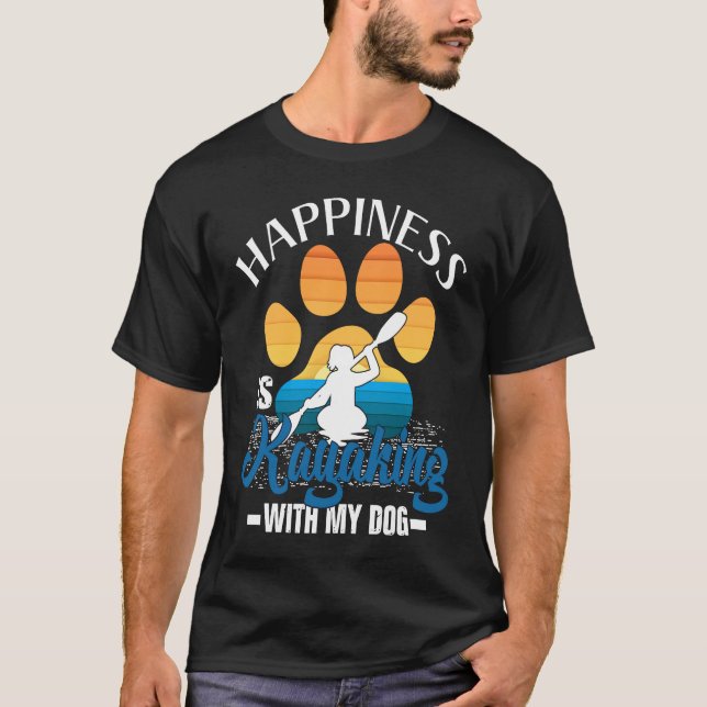 Camiseta Felicidade é Caiaque com Meu Cachorro para Homens  (Frente)