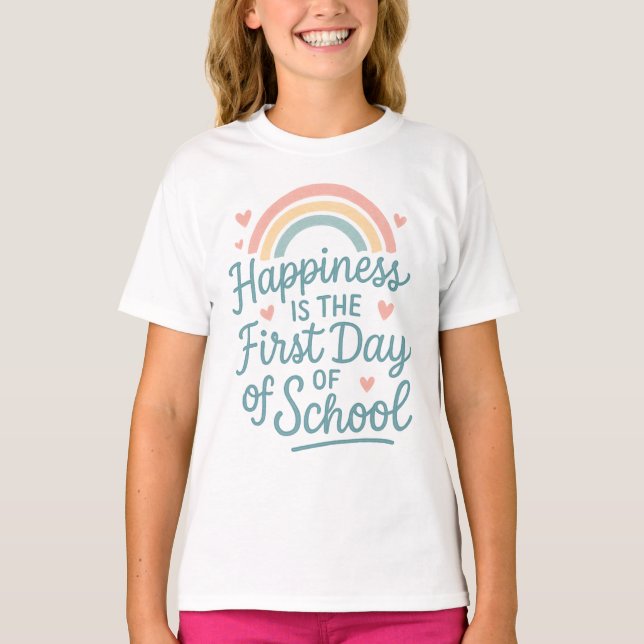 Camiseta Felicidade É o Primeiro Dia de Aula – Chuva de Pas (Frente)