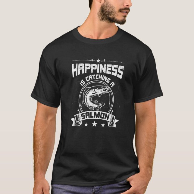 Camiseta Felicidade é pegar um salmão com pesca com mosca (Frente)