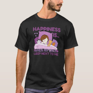 Camiseta Felicidade é quando meus gatos dormem ao meu lado