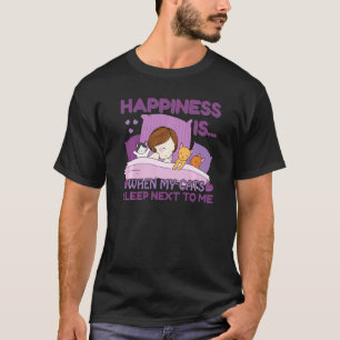 Camiseta Felicidade É Quando Meus Gatos Dormem Ao Meu Lado