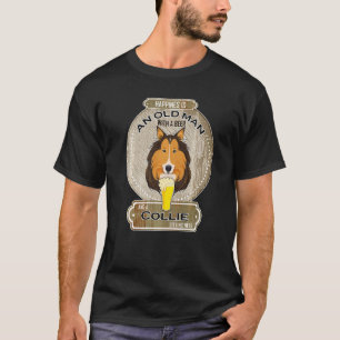 Camiseta Felicidade É Um Homem Velho Com Um Collie De Cerve
