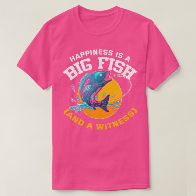 Camiseta Felicidade é um peixe grande e uma testemunha (Frente do Design)