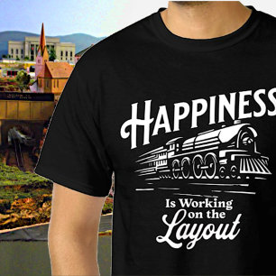 Camiseta Felicidade está funcionando no layout, trem a vapo