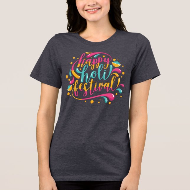 Camiseta Felicidade Festival Holi com cor em pó e Tinta (Frente)