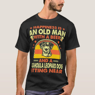 Camiseta Felicidade Homem Velho Cerveja Catahoula Cão-Leop