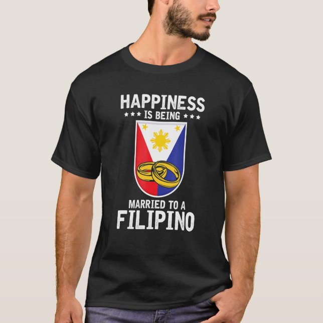 Camiseta Felicidade Humorística Casada Com Esposa Asiática  (Frente)