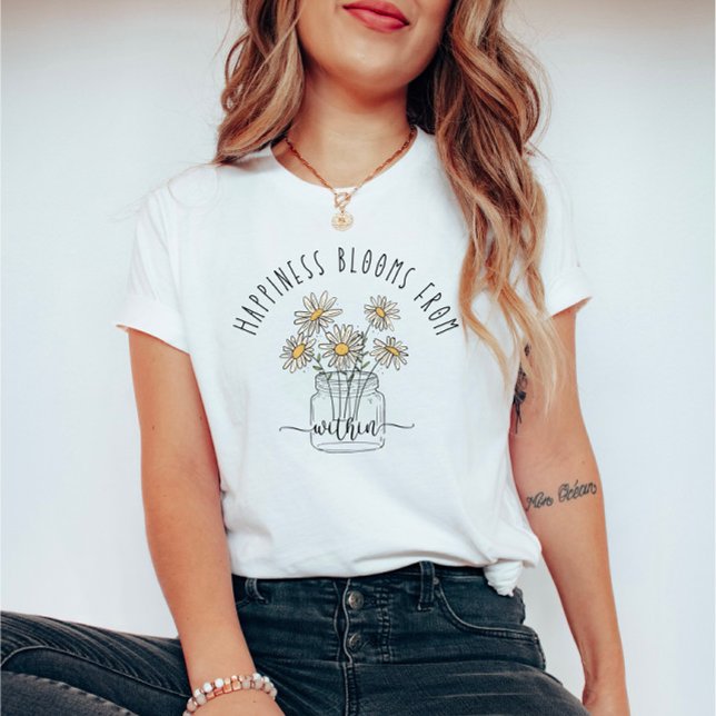 Camiseta Felicidade interna Flores de Margarida Vintage (Criador carregado)