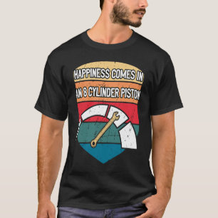 Camiseta Felicidade num motor mecânico de 8 cilindros para 
