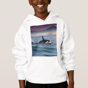 Camiseta Felicidade Parental: Mãe e Bebês Orca no Oceano,