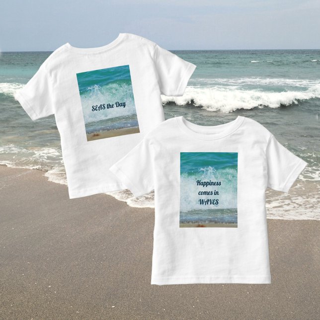 Camiseta Felicidade vem nas ondas do mar no dia (Criador carregado)