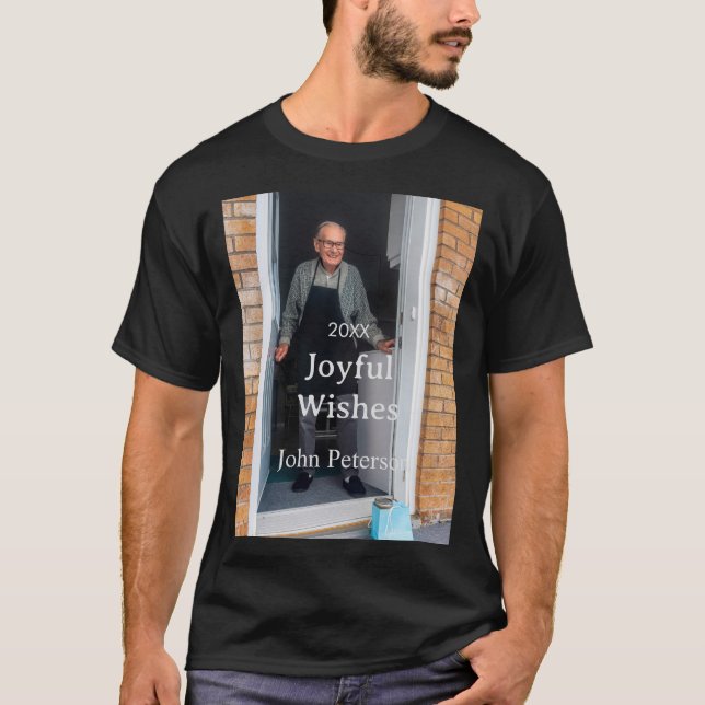 Camiseta Felicidades adicionam nome foto homem feriado ano  (Frente)