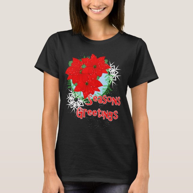 Camiseta Felicidades das Flores de Natal Red Poinsettia Sea (Frente)