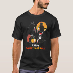 Camiseta Feliciz Natalhalloween Fantasia de Gato Preto Gato