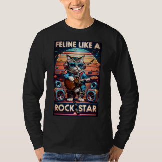 Camiseta Feline como uma estrela de rock