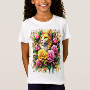 Camiseta Feline em meio a um Blogue Floral Vibrante