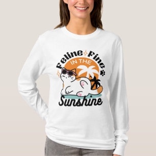 Camiseta Feline Fine no Sol - Gato Tropical Relaxado