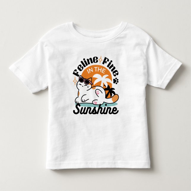 Camiseta Feline Fine no Sol - Gato Tropical Relaxado (Frente)