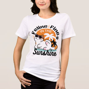 Camiseta Feline Fine no Sol - Gato Tropical Relaxado