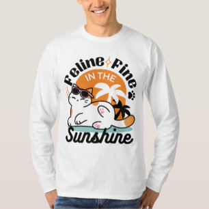 Camiseta Feline Fine no Sol - Gato Tropical Relaxado