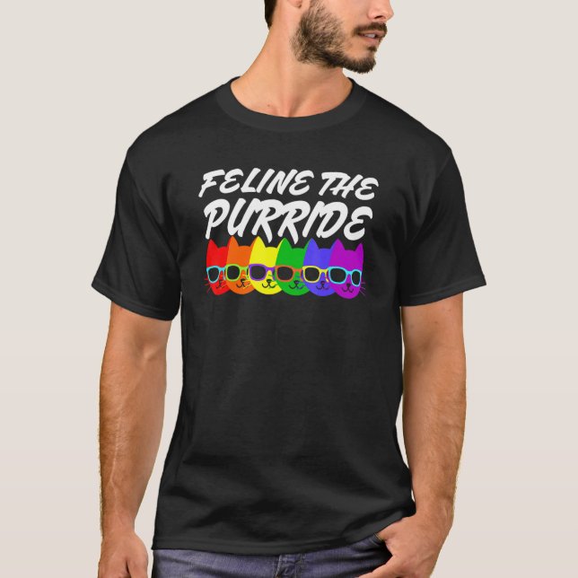 Camiseta Feline, Purride Lgbt Orgulho gay Cat Vestindo Sung (Frente)