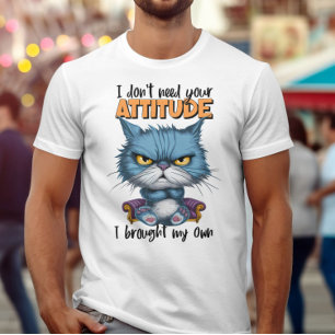 Camiseta Felino Azul Defiante Com Palavras Rebeldes