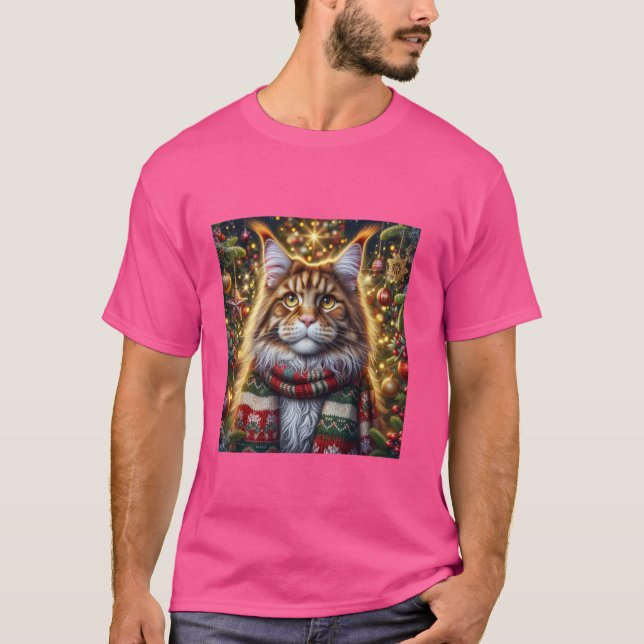 Camiseta Felino de Natal de Gato de Maine Coon (Frente)