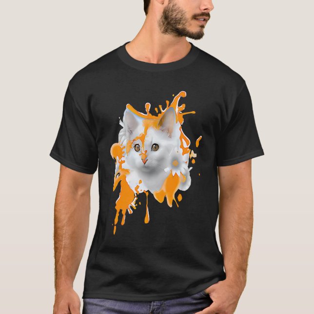 Camiseta Felino Floral Gato Adorável com Salpicos de Flores (Frente)