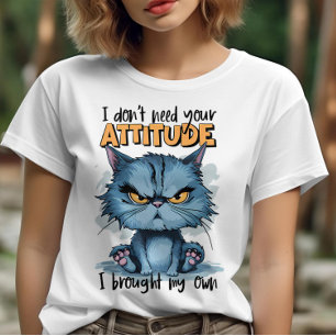 Camiseta Felino rebelde em azul: Não preciso do seu Attitu