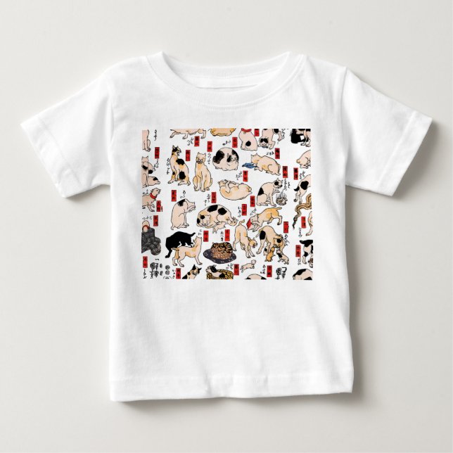 Camiseta felinos japoneses gatinho Ukiyo-e engraçado (Frente)