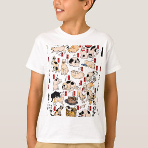 Camiseta felinos japoneses gatinho Ukiyo-e engraçado