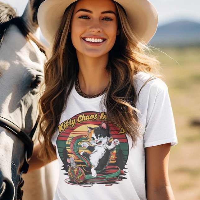 Camiseta Felinos Sussurrados, Gatinho de dança, Caos chegan (Criador carregado)