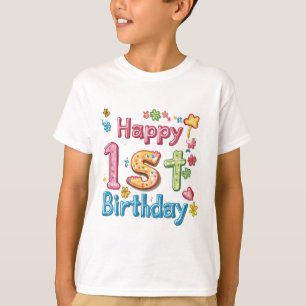 Camiseta Feliz 1º Aniversário – Celebração Colorida de Aniv