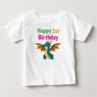 Camiseta Feliz 1º Aniversário Dragão Verde Fofo