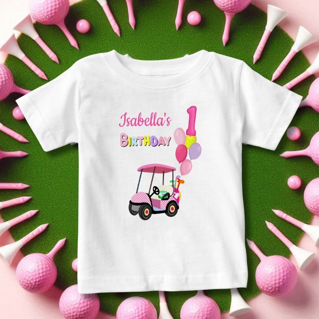 Camiseta Feliz 1º Aniversário Pink Polka Dot Menina Golfe (Criador carregado)