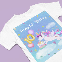 Camiseta Feliz 10º aniversário do Unicórnio com Bolo de Ani