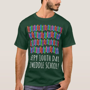 Camiseta Feliz 100º Crayon Da Escola Média 100 Dias De