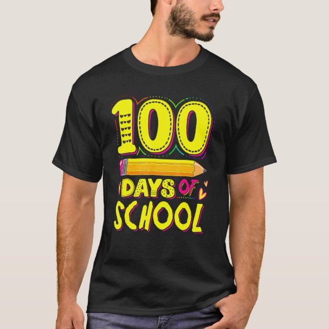 Camiseta Feliz 100º dia da escola, 100 dias de colégios (Frente)