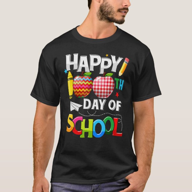 Camiseta Feliz 100º Dia da Escola 100 Dias de Menina da Esc (Frente)