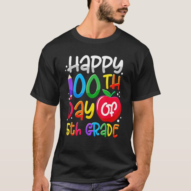 Camiseta Feliz 100º Dia da Escola 100 Dias Mais Inteligente (Frente)
