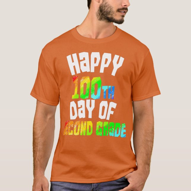 Camiseta Feliz 100º Dia da Escola Arco-Íris do Segundo Grau (Frente)