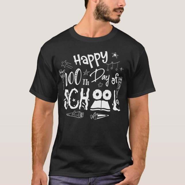 Camiseta Feliz 100º Dia Da Escola De Volta À Bolsa De Estúd (Frente)